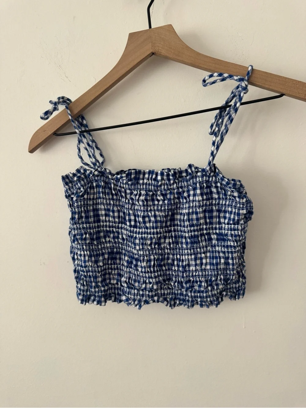 LOFT Blue and White Gingham Smocked Top Set